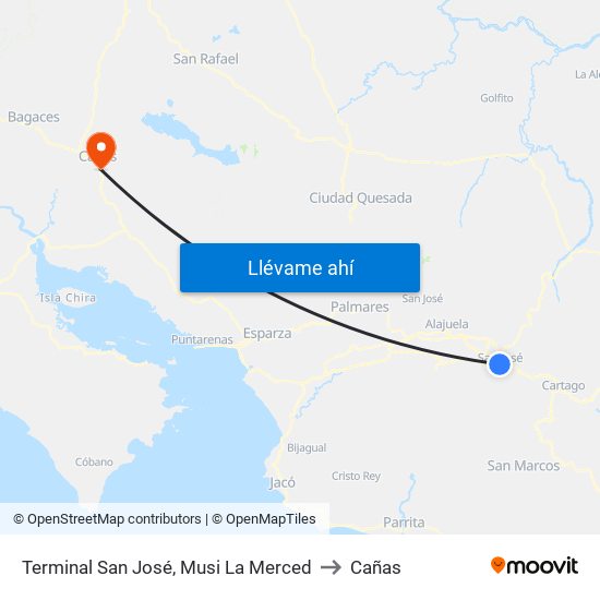 Terminal San José,  Musi La Merced to Cañas map