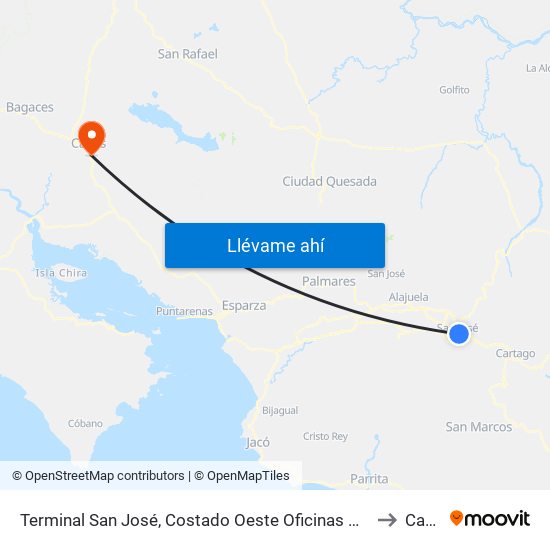 Terminal San José, Costado Oeste Oficinas Centrales Ccss to Cañas map