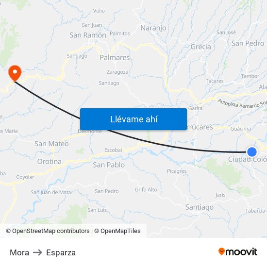 Mora to Esparza map