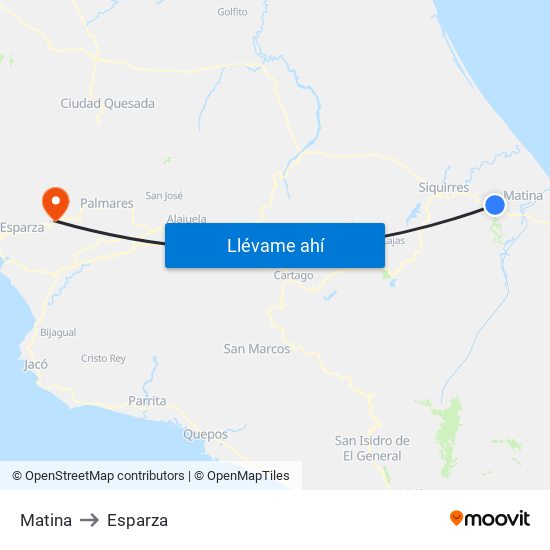 Matina to Esparza map