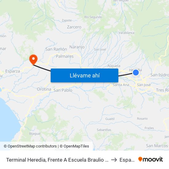 Terminal Heredia, Frente A Escuela Braulio Morales to Esparza map
