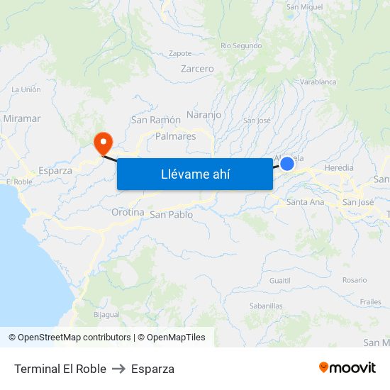 Terminal El Roble to Esparza map