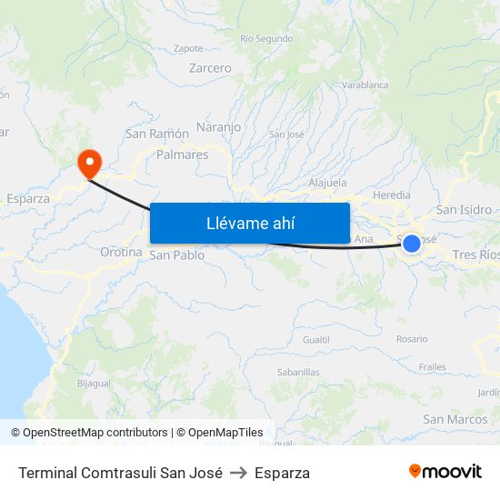 Terminal Comtrasuli San José to Esparza map