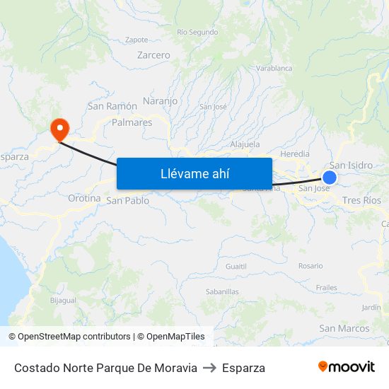 Costado Norte Parque De Moravia to Esparza map