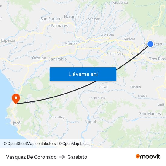 Vásquez De Coronado to Garabito map
