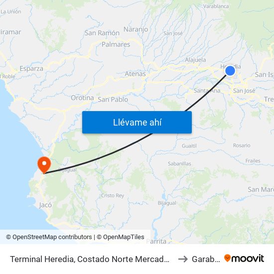Terminal Heredia, Costado Norte Mercado Heredia to Garabito map