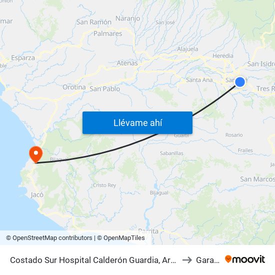 Costado Sur Hospital Calderón Guardia, Aranjuez San José to Garabito map