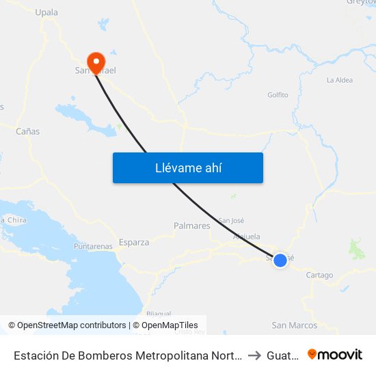 Estación De Bomberos Metropolitana Norte, San José to Guatuso map