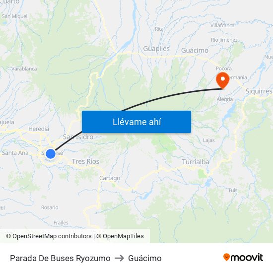 Parada De Buses Ryozumo to Guácimo map