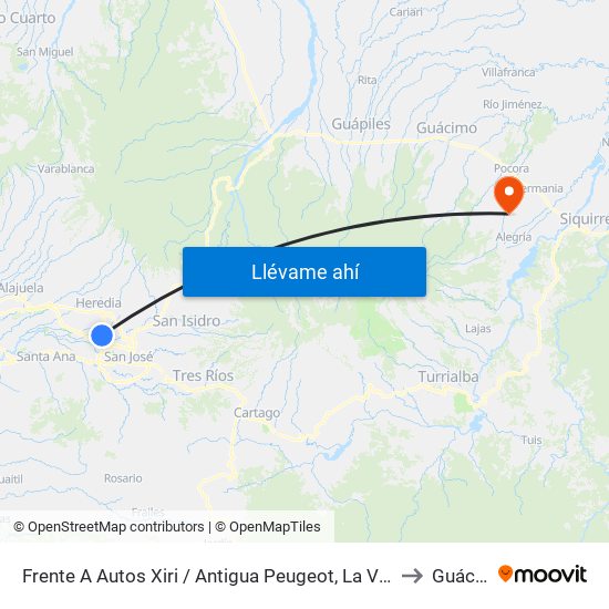 Frente A Autos Xiri / Antigua Peugeot, La Valencia Heredia to Guácimo map