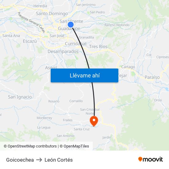 Goicoechea to León Cortés map