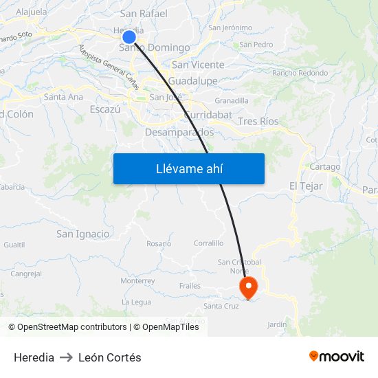 Heredia to León Cortés map