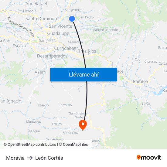 Moravia to León Cortés map