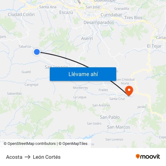 Acosta to León Cortés map