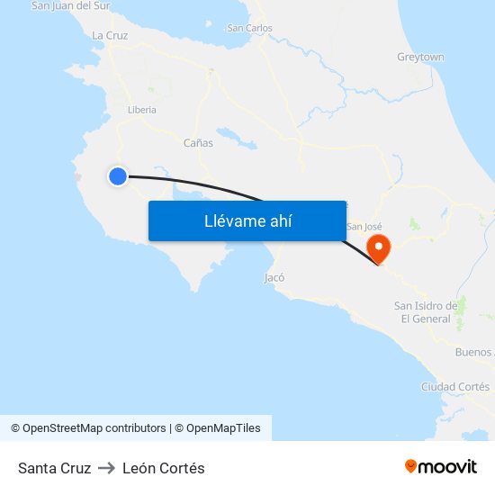 Santa Cruz to León Cortés map