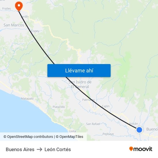 Buenos Aires to León Cortés map