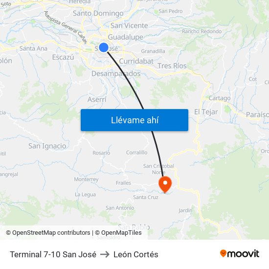 Terminal 7-10 San José to León Cortés map