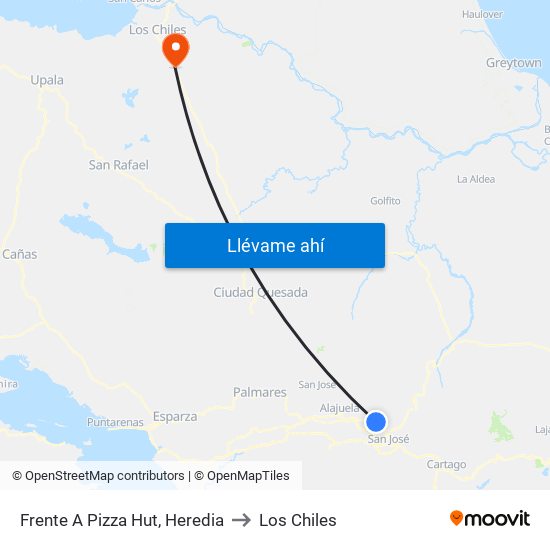 Frente A Pizza Hut, Heredia to Los Chiles map