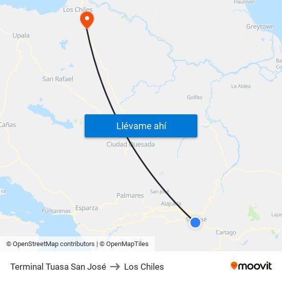 Terminal Tuasa San José to Los Chiles map