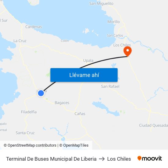 Terminal De Buses Municipal De Liberia to Los Chiles map