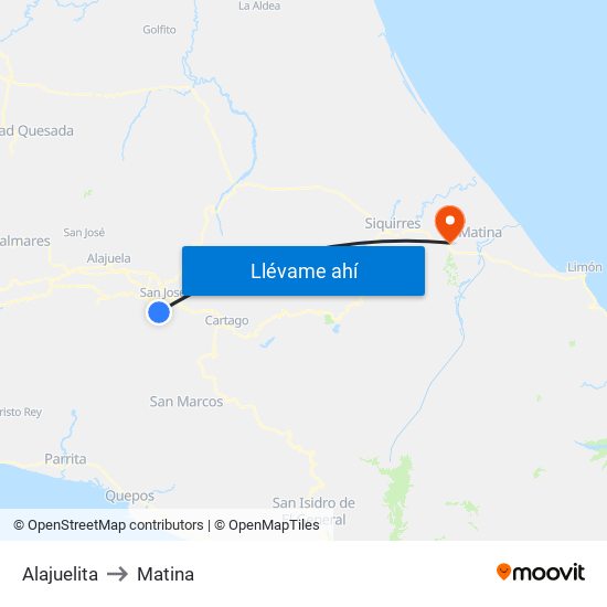 Alajuelita to Matina map