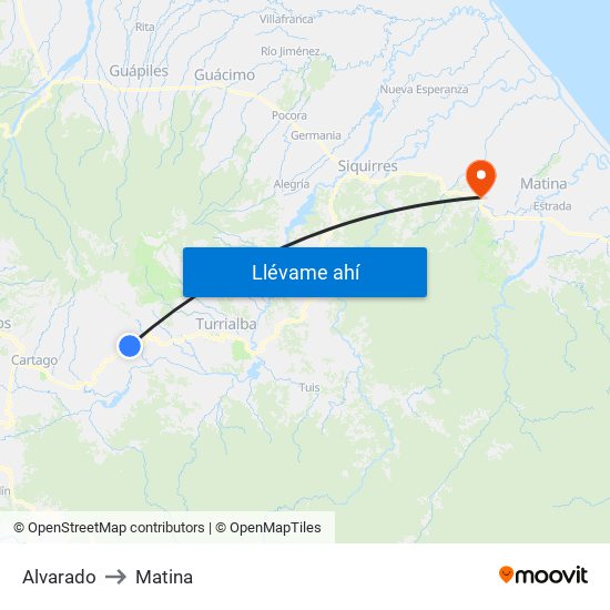 Alvarado to Matina map