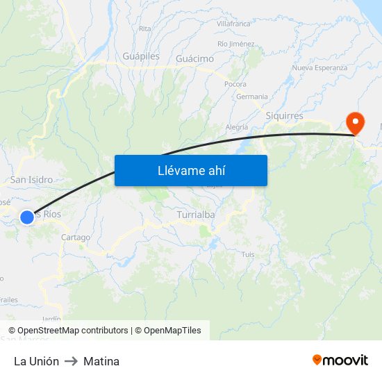 La Unión to Matina map