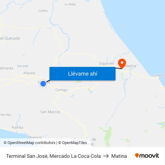 Terminal San José, Mercado La Coca Cola to Matina map