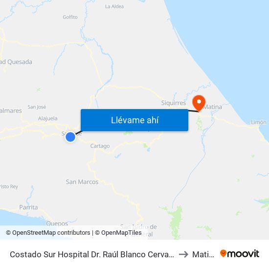 Costado Sur Hospital Dr. Raúl Blanco Cervantes to Matina map