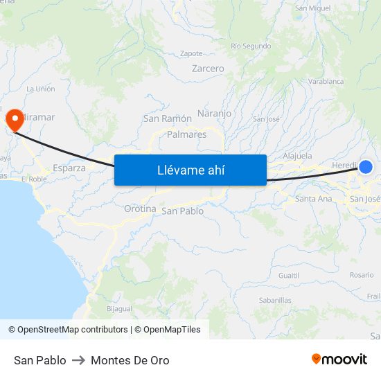 San Pablo to Montes De Oro map