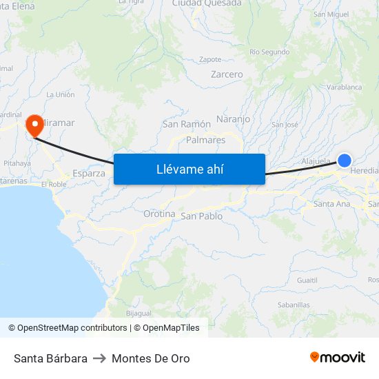 Santa Bárbara to Montes De Oro map