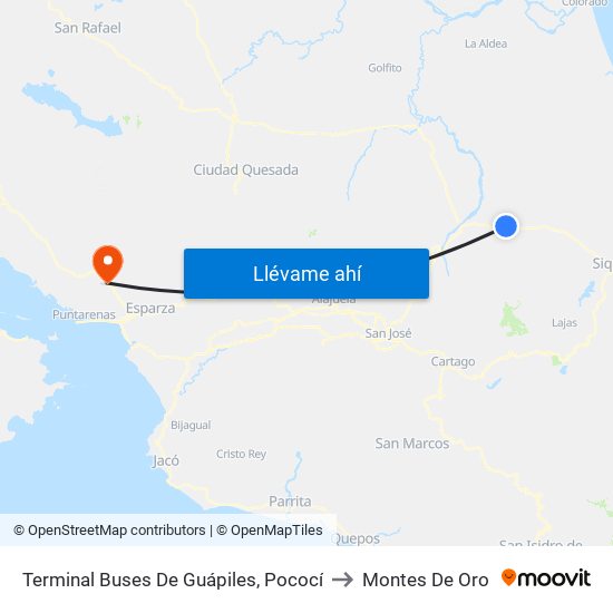 Terminal Buses De Guápiles, Pococí to Montes De Oro map