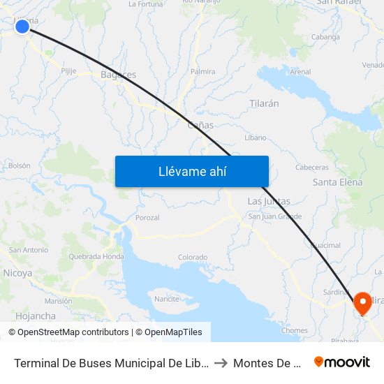 Terminal De Buses Municipal De Liberia to Montes De Oro map