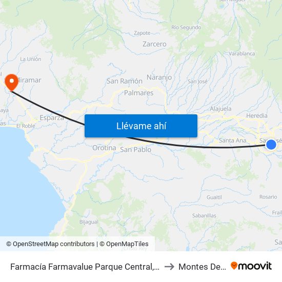 Farmacía Farmavalue Parque Central, San José to Montes De Oro map