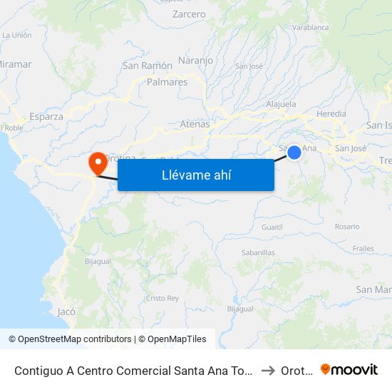 Contiguo A Centro Comercial Santa Ana Town Center to Orotina map