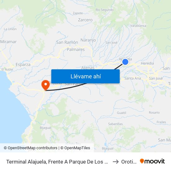Terminal Alajuela, Frente A Parque De Los Niños to Orotina map