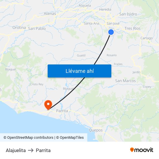 Alajuelita to Parrita map