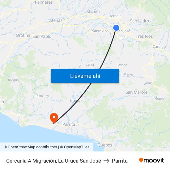 Cercanía A Migración, La Uruca San José to Parrita map