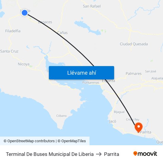 Terminal De Buses Municipal De Liberia to Parrita map