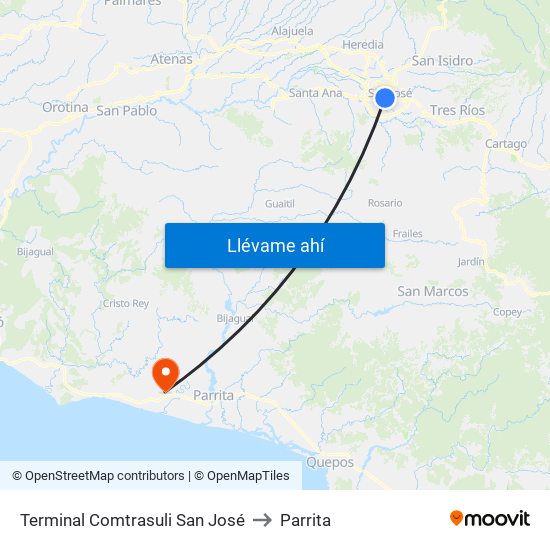 Terminal Comtrasuli San José to Parrita map