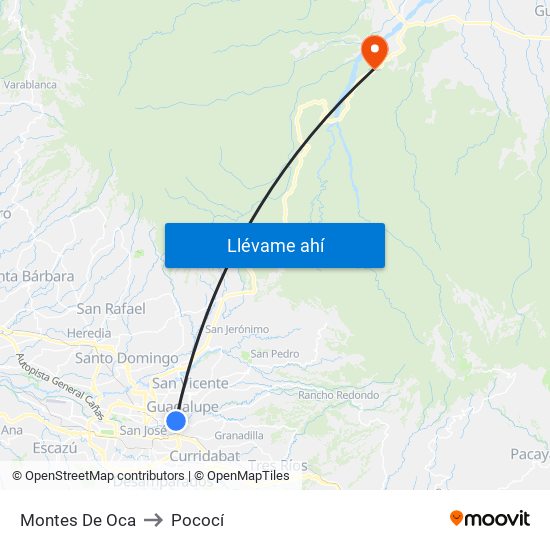 Montes De Oca to Pococí map