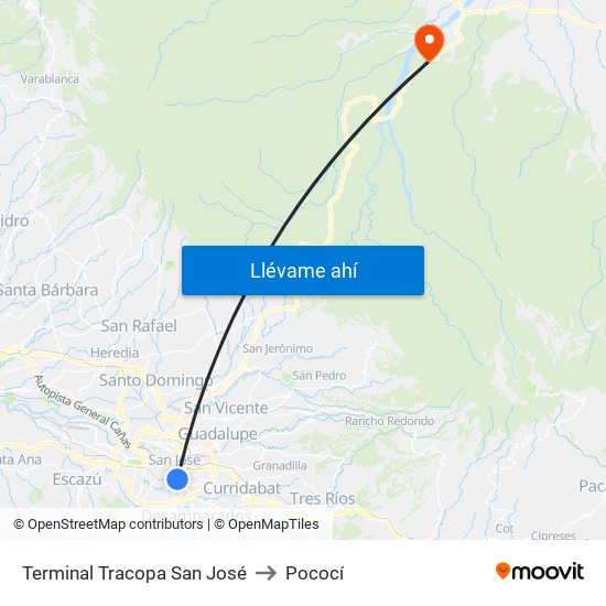 Terminal Tracopa San José to Pococí map