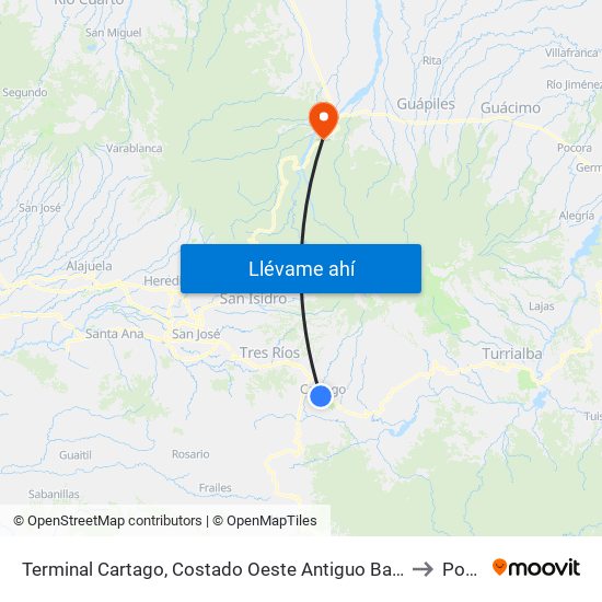 Terminal Cartago, Costado Oeste Antiguo Banco Crédito Agricola to Pococí map