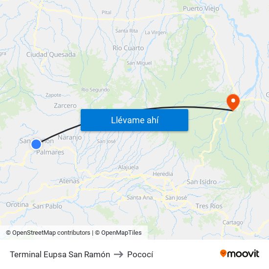 Terminal Eupsa San Ramón to Pococí map