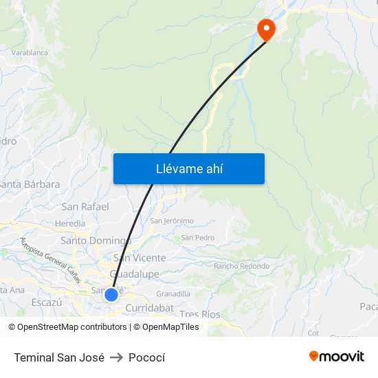 Teminal San José to Pococí map