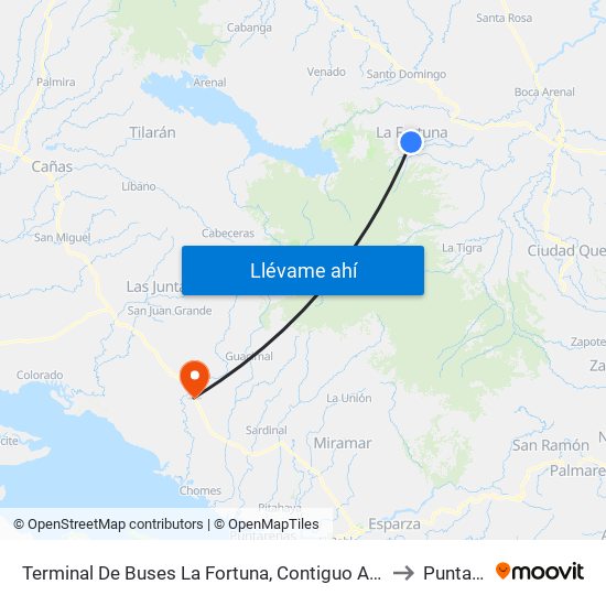 Terminal De Buses La Fortuna, Contiguo A Megasuper La Fortuna to Puntarenas map