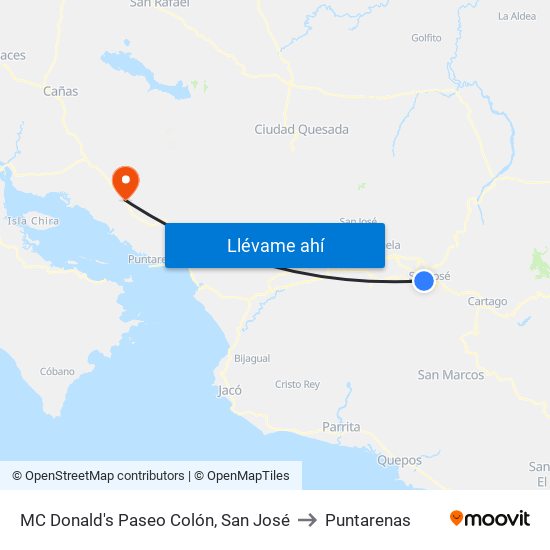 MC Donald's Paseo Colón, San José to Puntarenas map