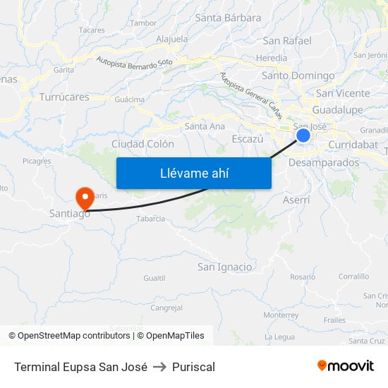 Terminal Eupsa San José to Puriscal map