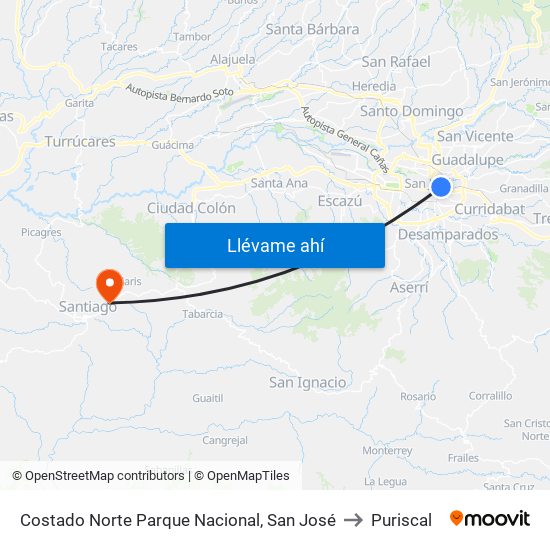 Costado Norte Parque Nacional, San José to Puriscal map