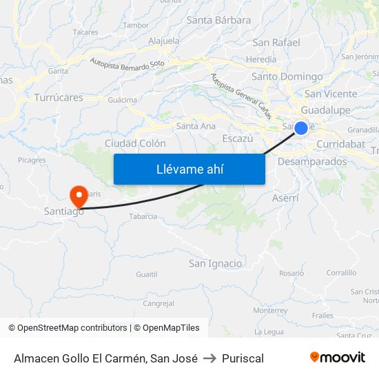 Almacen Gollo El Carmén, San José to Puriscal map